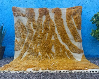 Handmade Wool Beni Ourain Rug: Yellow Berber Moroccan Rug (8x10)