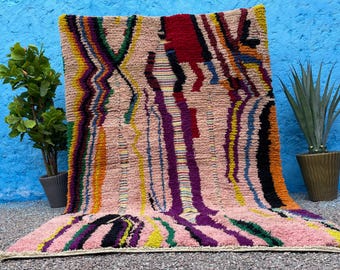 Large Authentic Pink Boujad Rug: Berber Wool, Moroccan Decor