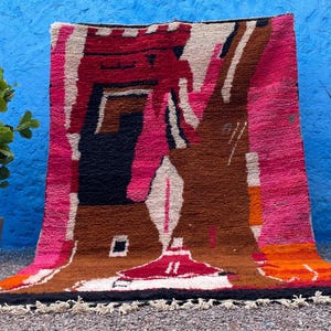 Alfombra bereber marroquí vibrante - Alfombra de lana hecha a mano - Alfombra bohemia abstracta y colorida