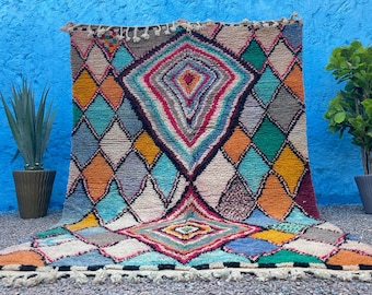 Authentic Boujad Berber Rug: Multicolor Moroccan Wool Carpet, Custom Size
