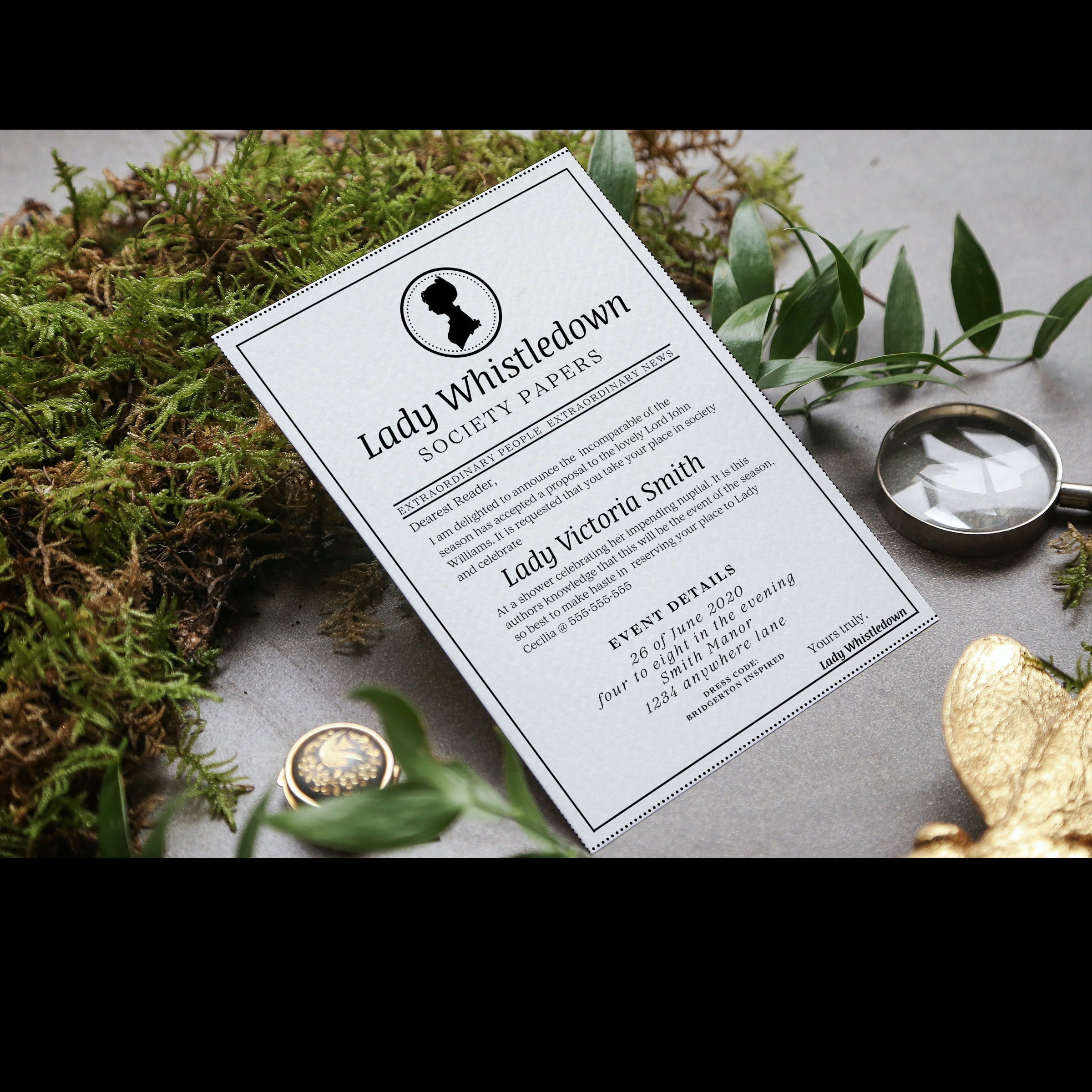 EDITABLE Lady Whistledown Bridgerton Theme Bridal Shower Invitation EDITABLE Lady Whistledown Bridgerton Theme Bridal Shower Invitation