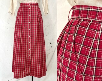 Vintage Plaid Midi Skirt (M-L)