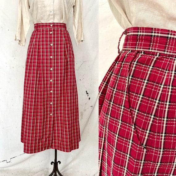 Vintage Plaid Midi Skirt (M-L) - image 1