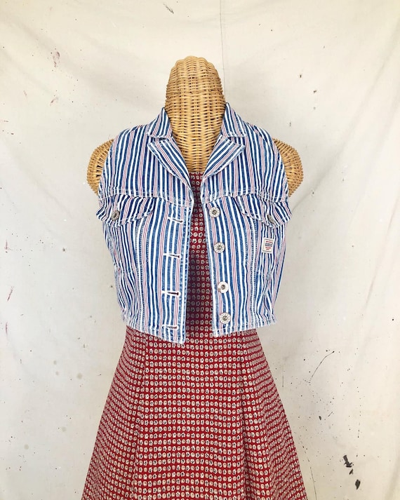 Vintage Guess Striped Denim Vest (XS-M)