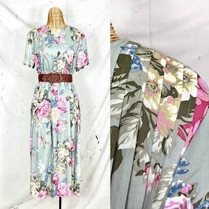 Vintage Pleated Floral Midi Dress (L-XL)