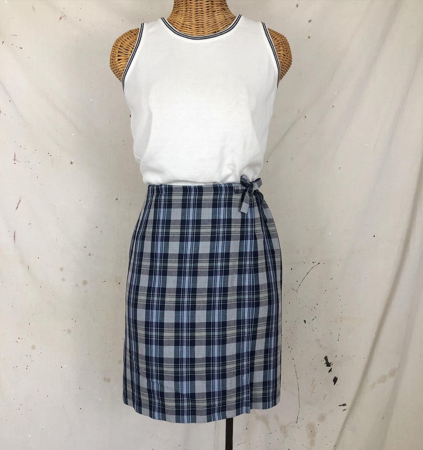 ヴィンテージチェック柄リネンラップスカート（S-M） - Etsy 日本