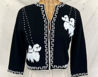 Vintage Rare 60’s Poodle Beaded Wool Cardigan (S-M)
