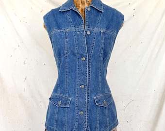 Vintage 90-tals denimväst med fickor (M)