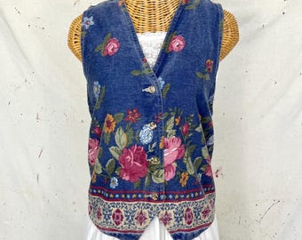 Vintage Floral Denim Vest (M)