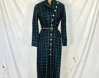 Vintage Plaid Buttoned Jacket Dress (M)