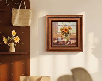 Mini Still Life Oil Painting: A Pleasant Afternoon, Perfect for Living Room Wall Decoration, 5x5 Art Gift