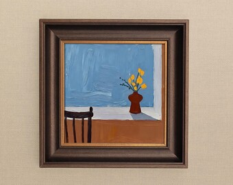 Still Life Hand-Painted Oil Painting-Flowers on a Windowsill-Christmas Gift,Living Room Atmosphere Decor