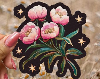 Vinilo impermeable de peonías: Calcomanía floral de bruja