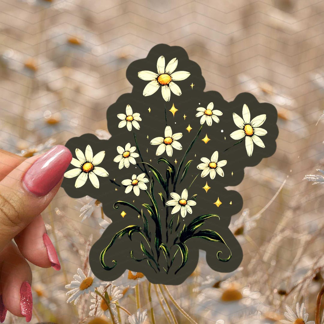 Waterproof Daisy Sticker: Floral Vinyl Decal for Laptop, Water Bottle ...