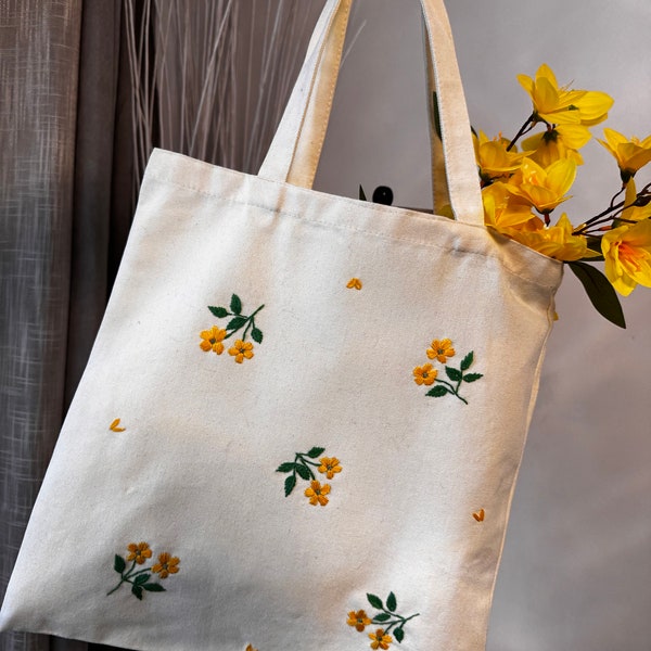 Hand made embroidered floral tote bag