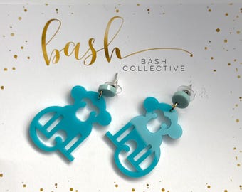 Laser Cut Acrylic Monkey Earrings / Funky Blue Statement Earrings / Playful Animal Jewelry / Lightweight & Fun Gift for Her