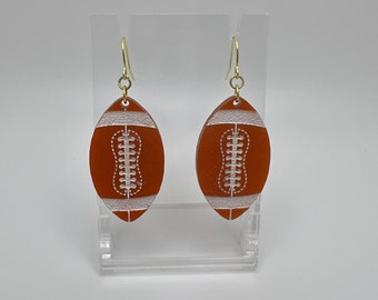 Football Pearl Brown Acrylic Earrings / Unique Sports-Inspired Jewelry / Lightweight Statement Earrings