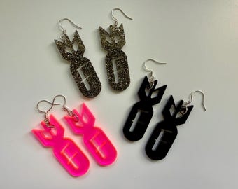 F Bomb Acrylic Earrings / Funny Laser Cut Statement Earrings / Glitter, Neon, and Black Options / Edgy Gift for Her or Friend