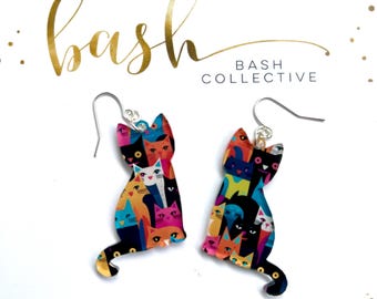 Cat on Cat Profile Earrings / Cat Acrylic Earrings / Cat Mom / Cat Lovers