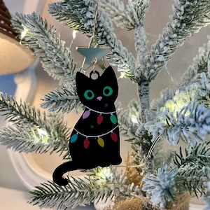 Christmas Cat Ornament/Christmas Ornament/Handmade Ornament/Black Cat Ornament/Holiday Cat Ornament/Cat Christmas Ornament