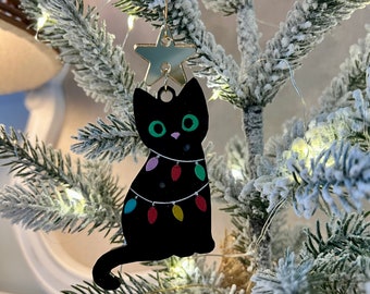 Christmas Cat Ornament/Christmas Ornament/Handmade Ornament/Black Cat Ornament/Holiday Cat Ornament/Cat Christmas Ornament