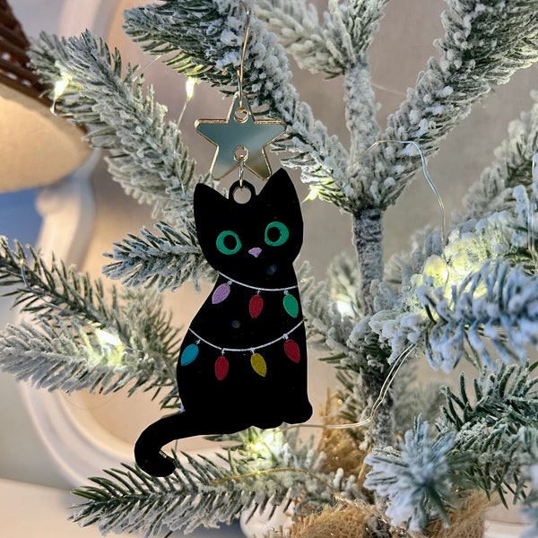 Christmas Cat Ornament/Christmas Ornament/Handmade Ornament/Black Cat Ornament/Holiday Cat Ornament/Cat Christmas Ornament