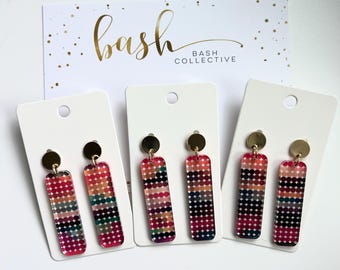 Colorful Retro Dot Acrylic Earrings / Patterned Dangle Statement Jewelry