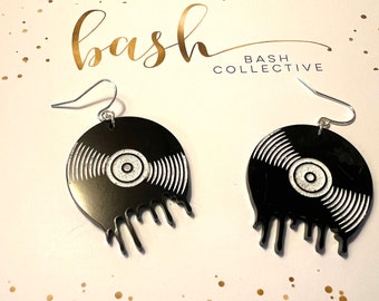 Melting vinyl record earrings, Handmade acrylic earrings, Music and Fashion