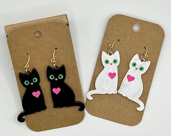 Valentine Cat Acrylic Earrings/Valentine Cat Heart Earrings/Valentine Earrings