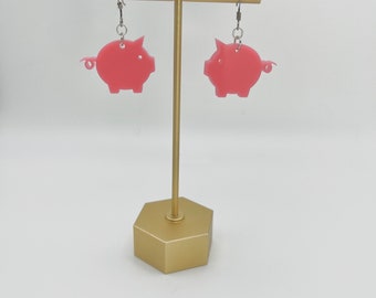 Pig Acrylic Earrings, Piggy Earrings, Farm Animal Earrings, Handmade Jewelry
