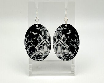 Haunted House Earrings/Acrylic Jewelry/Halloween Jewelry/Spooky
