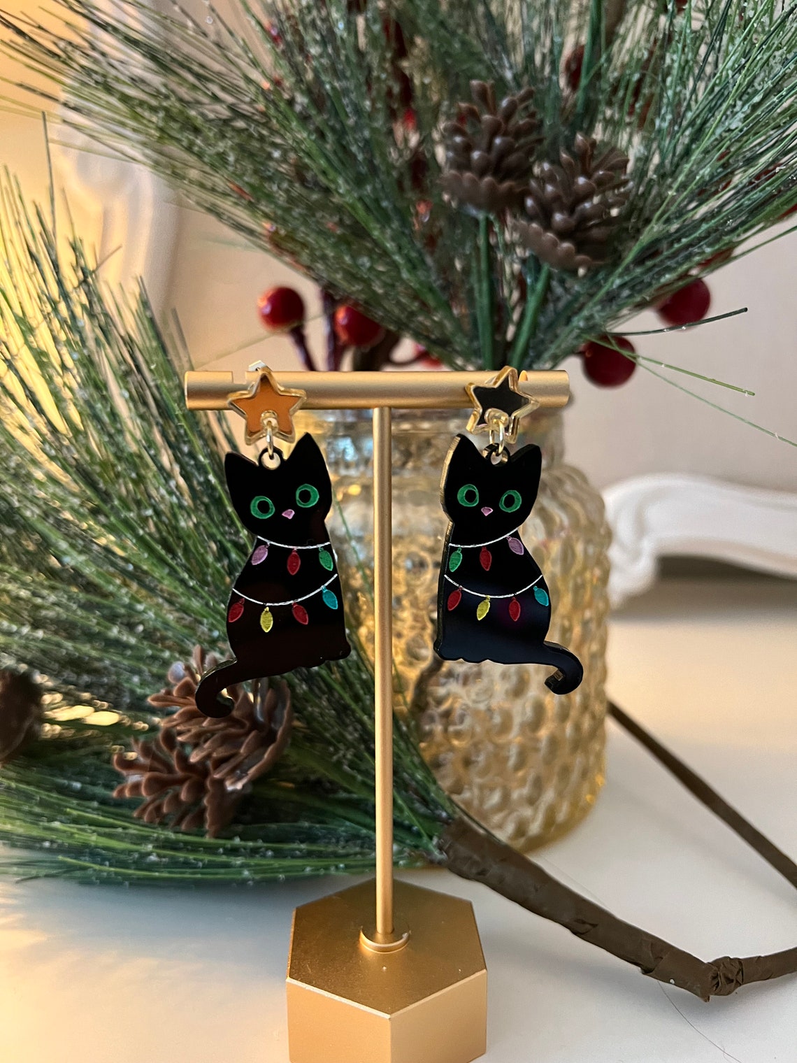 Christmas Cat Earrings/christmas Dangle Earrings/handmade Etsy