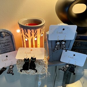 Black Cat Skeleton Earrings / Acrylic / Halloween Jewelry / Spooky Kitty image 2