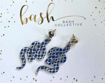 Pattern Ply Acrylic Snake Earrings / Laser Cut Reptile Jewelry / Lightweight Statement Earrings / Funky Serpent Dangles / Animal Earrings