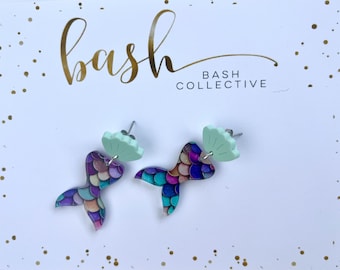 Mermaid tail with Shell Earrings / Mermaid Tail Earrings / Mermaid Earrings / Beach Lover earrings