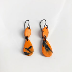 Black and Orange Double Drop Earrings