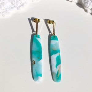 Long Sea Foam Green and Gold Earrings