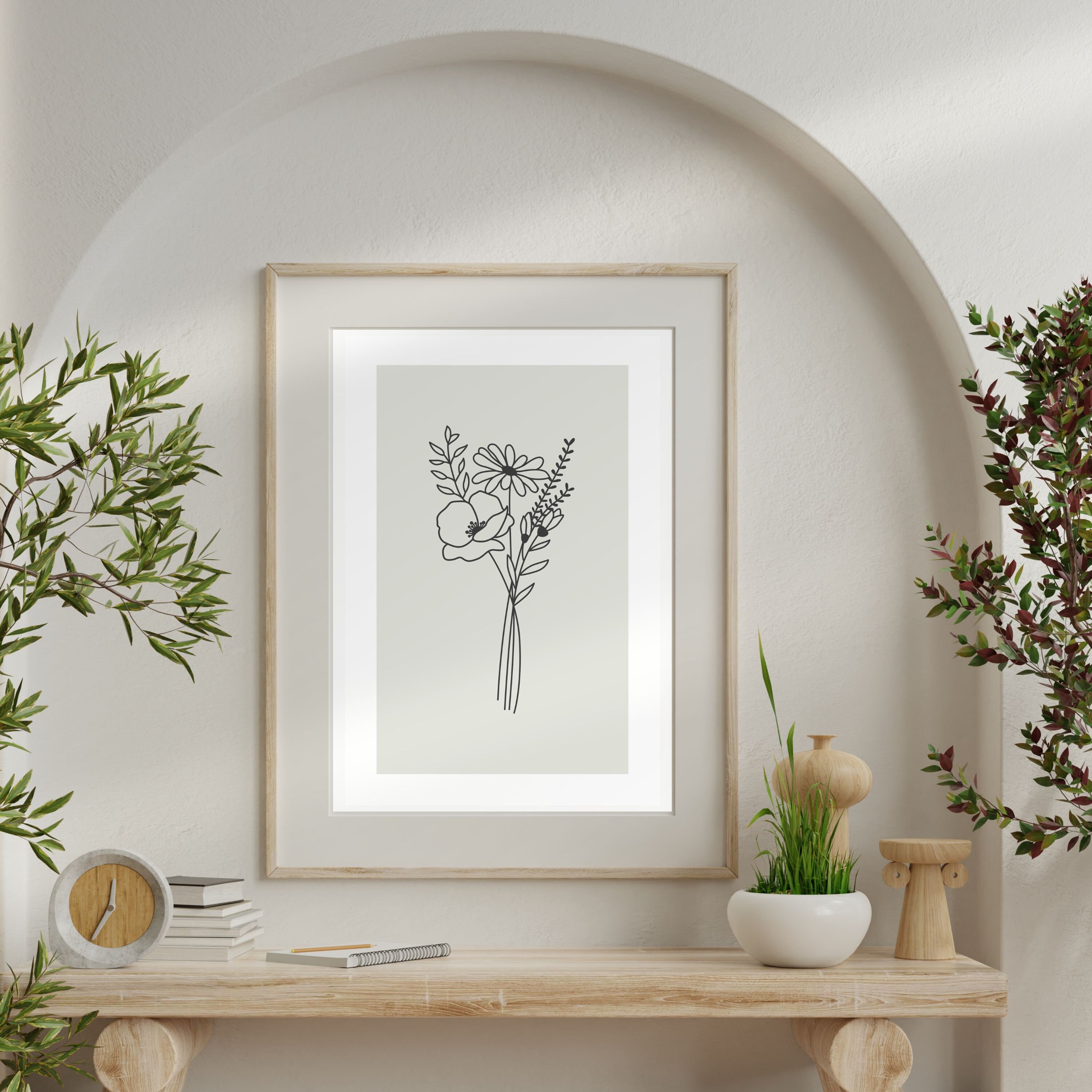 Sage Green Floral Wall Art Set of 3 , Botanical Line Prints, Minimalist ...