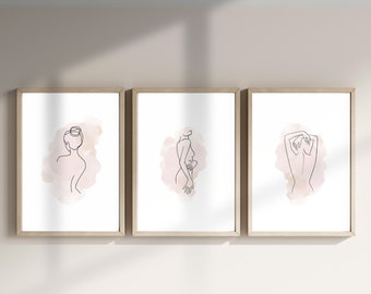 Mujer línea dibujo arte impresión conjunto de 3, minimalista femenino una línea pared decoración del hogar, cartel de impresión del cuerpo femenino, arte moderno de la línea del cuerpo, BD006