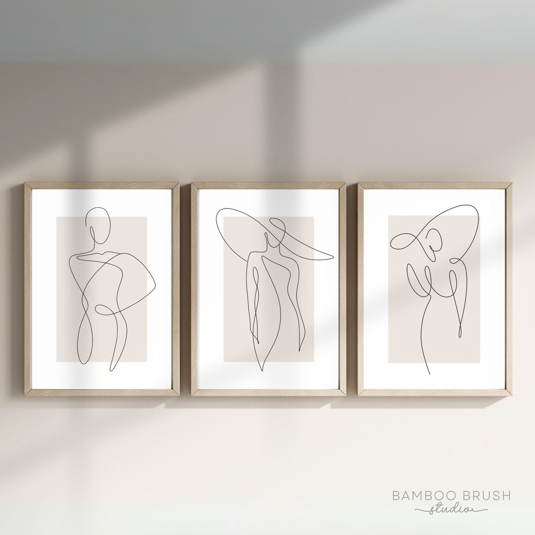Abstract Woman Line Drawing Art Set of 3, Minimalist One Line Wall Home ...