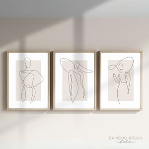 Abstract Woman Line Drawing Art Set of 3, Minimalist One Line Wall Home Decor, Female Print Poster, Modern Body Line Art, BD022