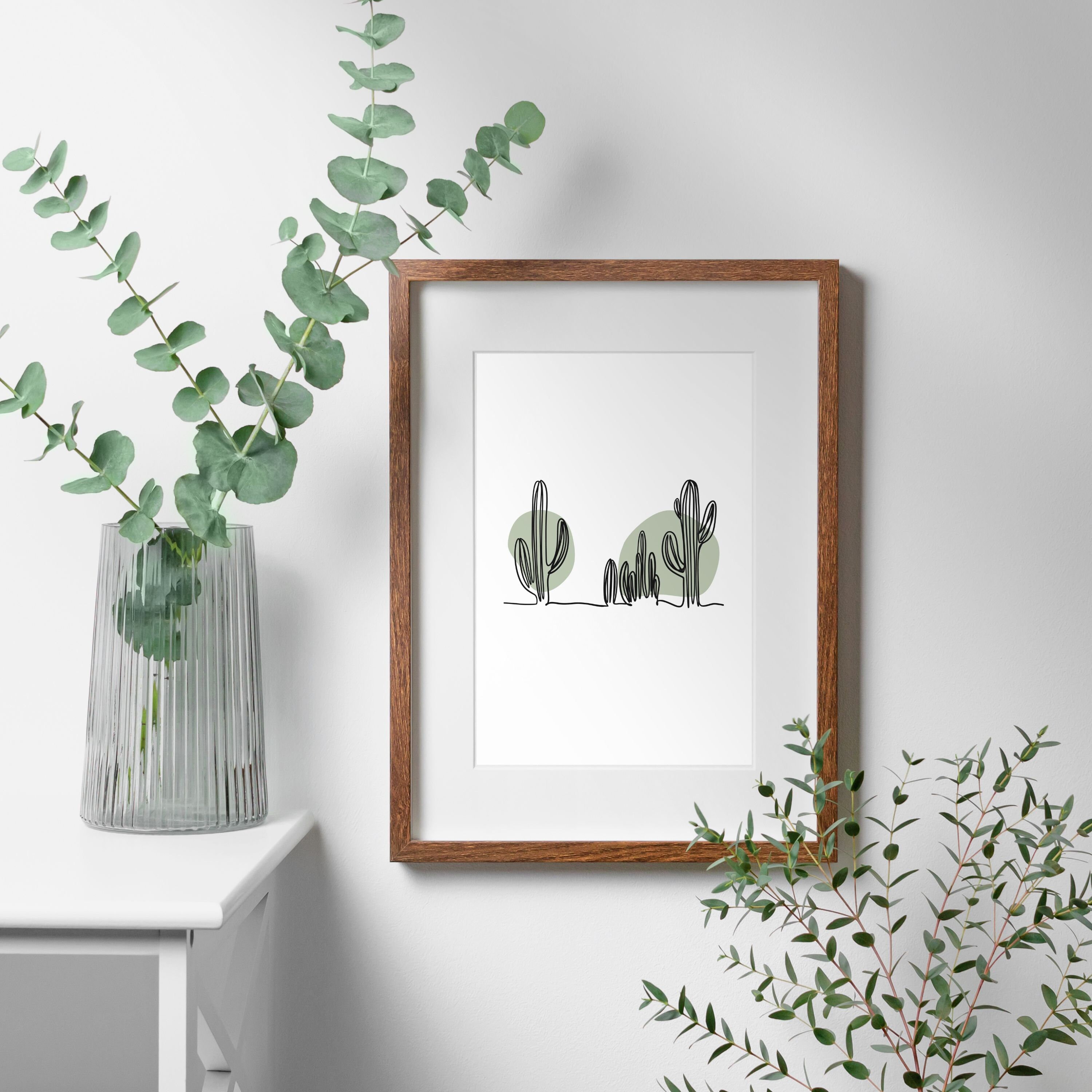 Saguaro Cactus Line Art Set of 2, Sage Green Botanical Wall Art, Boho ...