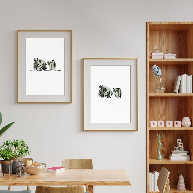 Saguaro Cactus Line Art Set of 2, Sage Green Botanical Wall Art, Boho ...