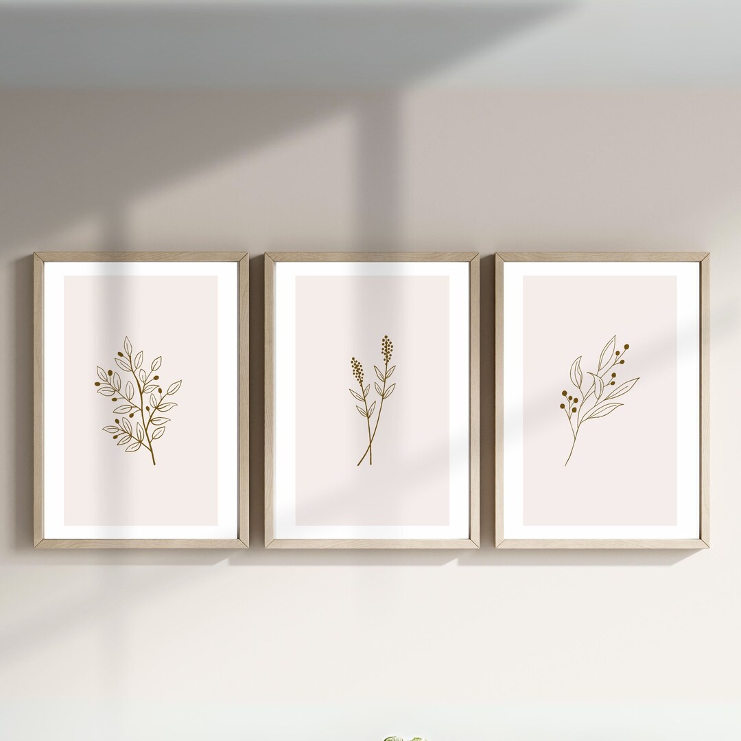 Boho Neutral Wall Art Prints, Modern Flower Line Art, Set of 3 Living ...