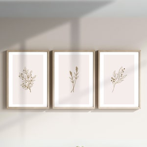 Boho Neutral Wall Art Prints, Modern Flower Line Art, Set of 3 Living Room Posters, Minimal Botanical Wall Prints, Printable Art, FL007