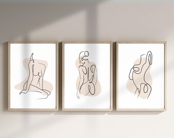Neutral Female Figure Line Art Set of 3, Abstract Woman Line Art, Naked Female Body Poster, Minimalist Home Decor, Modern Prints, BD029