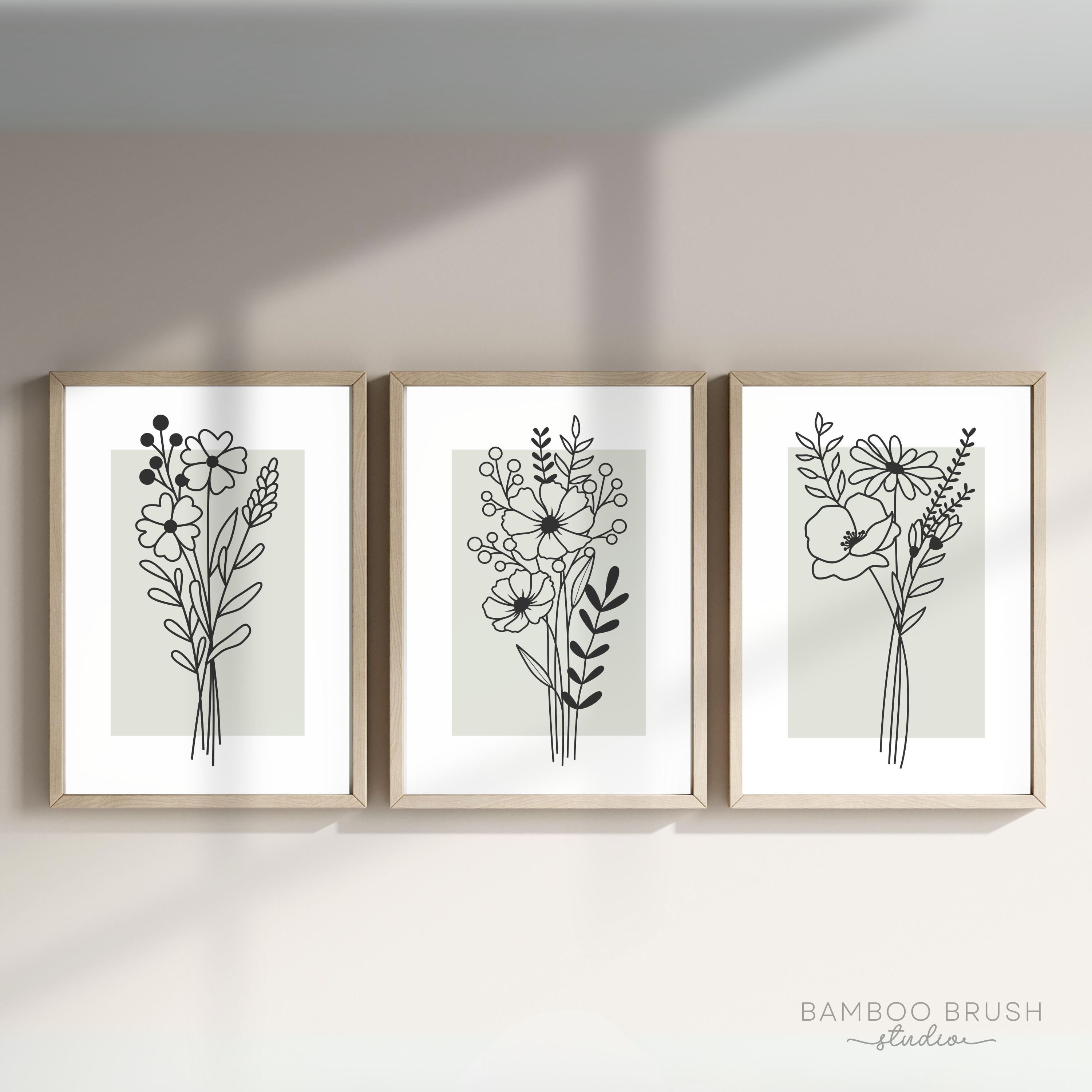 Sage Green Botanical Wall Art Set of 3 , Botanical Line Prints ...