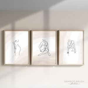 Abstract Woman Body Line Art Set of 3, Neutral Sexy Modern Decor, Naked Feminine Woman Poster, Sensual Female Figure, Minimalist Decor,BD017