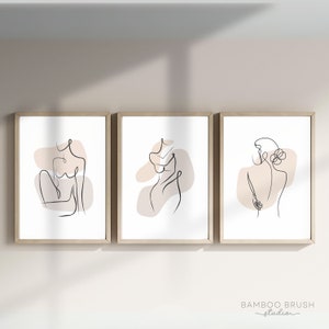 Minimal Abstract Female Body Line Art Set of 3,Naked Woman Body Line Art, Minimal Line Art, Modern Gallery Set,Female Figure Line Art, BD026