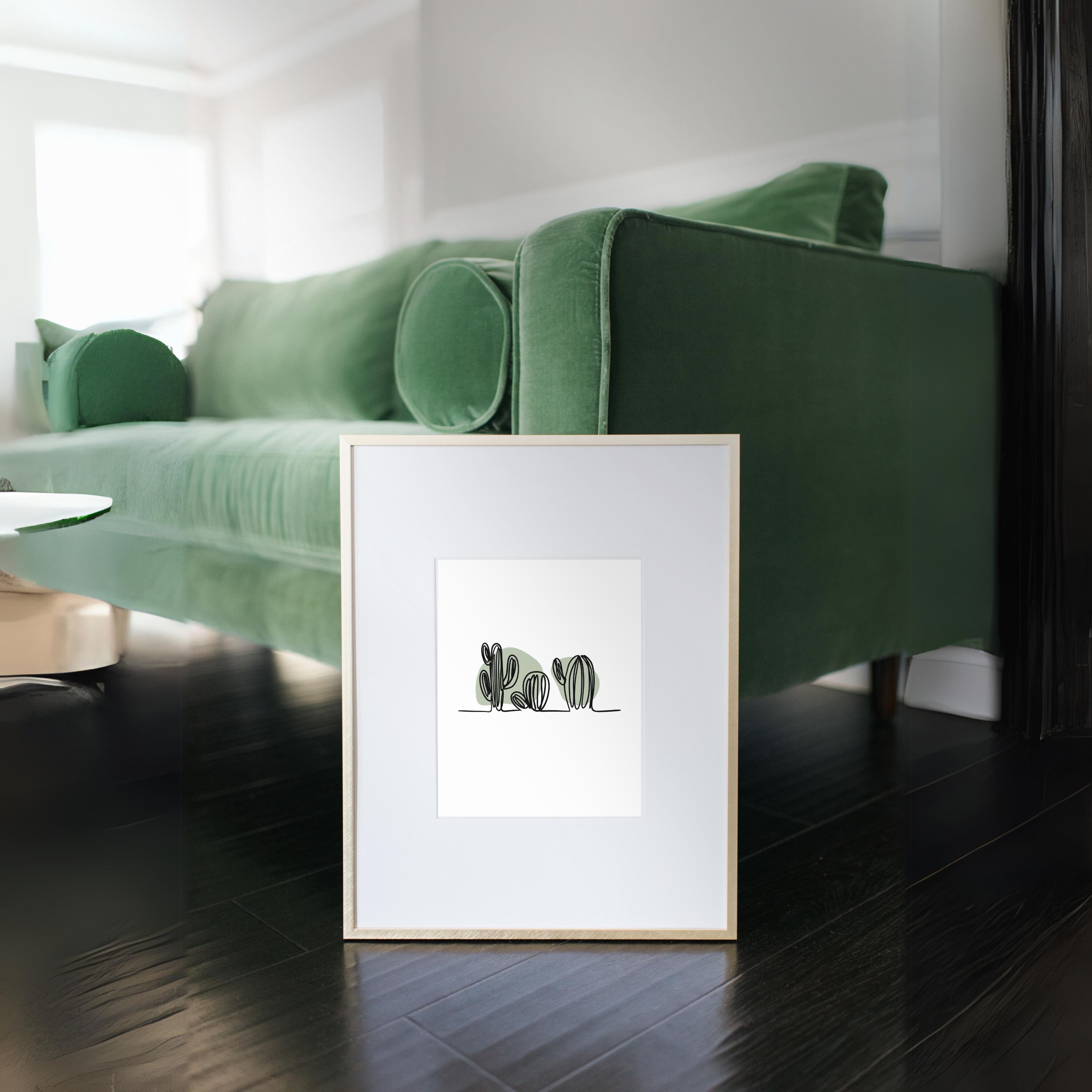 Saguaro Cactus Line Art Set of 2, Sage Green Botanical Wall Art, Boho ...